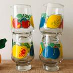 Set van 4 Vintage Glazen met Kleurrijke Fruitmotiefjes ‘70s, Huis en Inrichting, Keuken | Servies, Glas of Glazen, Nieuw, Ophalen of Verzenden