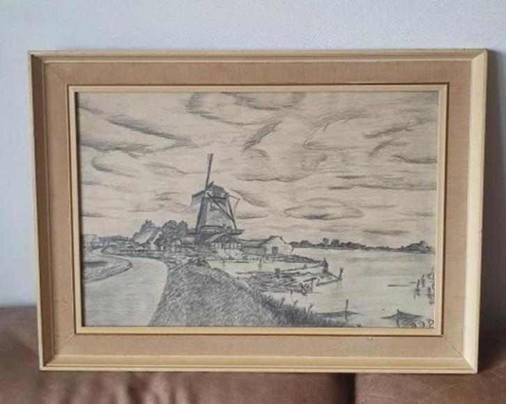 Tekening houtzaagmolen de Vriendschap Monnikendam A.D.B., Antiek en Kunst, Kunst | Tekeningen en Foto's, Ophalen