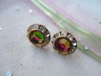 1200/ gold plated rainbow rhinestone oorstekers, Nieuw, Ophalen of Verzenden, Goud, Zilver