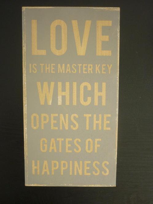 Houten Bord met tekst Love / Wandbord met spreuk Happiness, Huis en Inrichting, Woonaccessoires | Tekstborden en Spreuken, Ophalen of Verzenden
