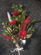 Grote Kerststuk in zilveren vaas, Huis en Inrichting, Woonaccessoires | Kunstplanten en Kunstbloemen, Ophalen, Zo goed als nieuw