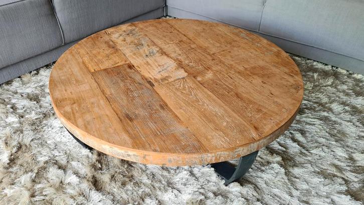 Salontafel, teak, industriële, zwaar!, Huis en Inrichting, Tafels | Salontafels, Minder dan 50 cm, 50 tot 100 cm, Rechthoekig