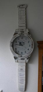 GROTE WANDKLOK BROCANTE UITSTRALING HOUT, MODEL HORLOGE, Ophalen of Verzenden, Gebruikt, Analoog, Wandklok