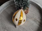 Vintage kerstbal druppel  goud wit 577, *, Gebruikt, *, Ophalen of Verzenden