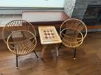 Vintage Rohé Noordwolde rotan stoelen + tafeltje, Gebruikt, Twee, Bruin, Ophalen of Verzenden