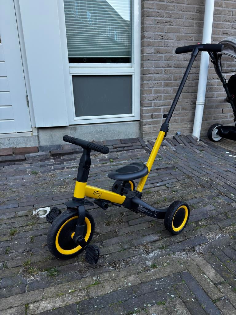Billy 3-in-1 Driewieler/Loopfiets met Duwstang - Geel/Zwart, Kinderen en Baby's, Speelgoed | Buiten | Voertuigen en Loopfietsen