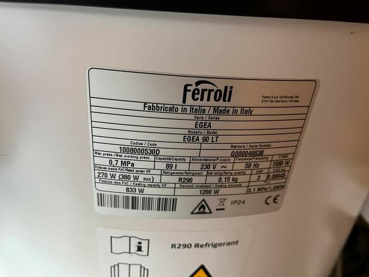 Ferroli Warmtepompboiler 90 Liter, Doe-het-zelf en Verbouw, Sanitair, Zo goed als nieuw, Douche, Ophalen