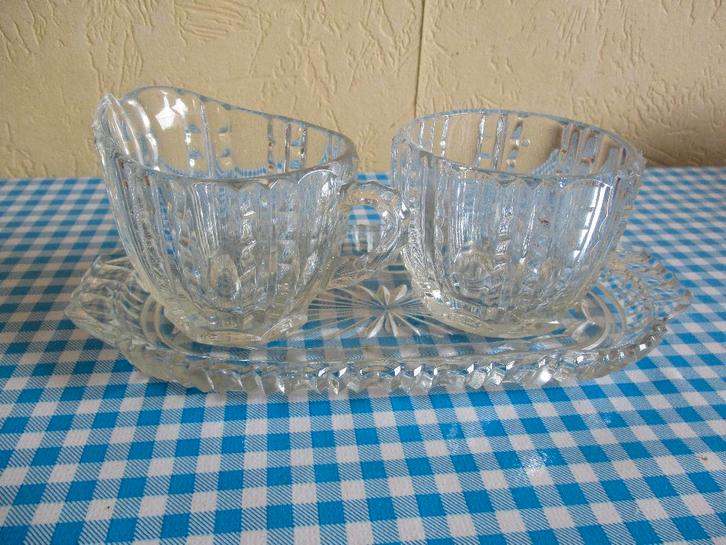 Suiker en melk stelletje. Glas. Retro Vintage, Antiek en Kunst, Antiek | Glas en Kristal, Ophalen of Verzenden