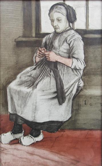 Vincent van Gogh: Kousen breiende vrouw (1881) (repro) beschikbaar voor biedingen