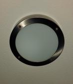 2 RVS Plafonnière met wit melkglas., Huis en Inrichting, Lampen | Plafondlampen, Ophalen, Gebruikt