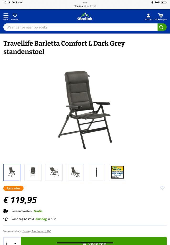 2 Travellife stoelen, Caravans en Kamperen, Kampeermeubelen, Nieuw, Campingstoel, Ophalen