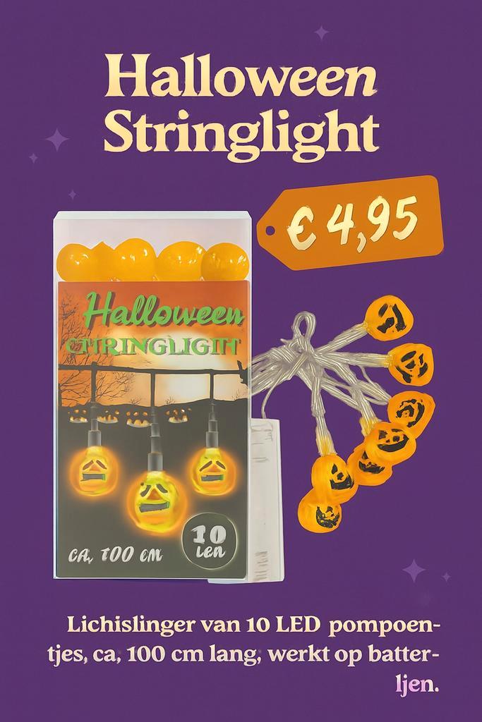 Halloween Lichtslinger - 10 LED Pompoenen - 100cm, Huis en Inrichting, Lampen | Overige, Nieuw, Ophalen of Verzenden