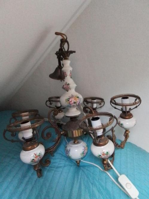 Porceleinen hanglamp, Huis en Inrichting, Lampen | Hanglampen, Gebruikt, 50 tot 75 cm, Metaal, Overige materialen, Ophalen of Verzenden