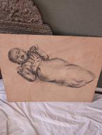 Grote tekening van een baby, Antiek en Kunst, Ophalen of Verzenden