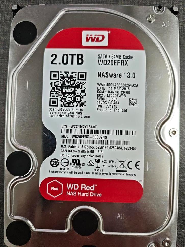WD Red 2 TB NAS Disc SATA 3.5 Inch, Computers en Software, Harde schijven, Gebruikt, Desktop, Intern, HDD, Ophalen