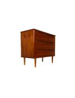 Vintage XL teakhouten ladekast, Kai Kristiansen ‘60, Vintage retro buisframe design rotan webbing papercord deens, Teakhout, Zo goed als nieuw