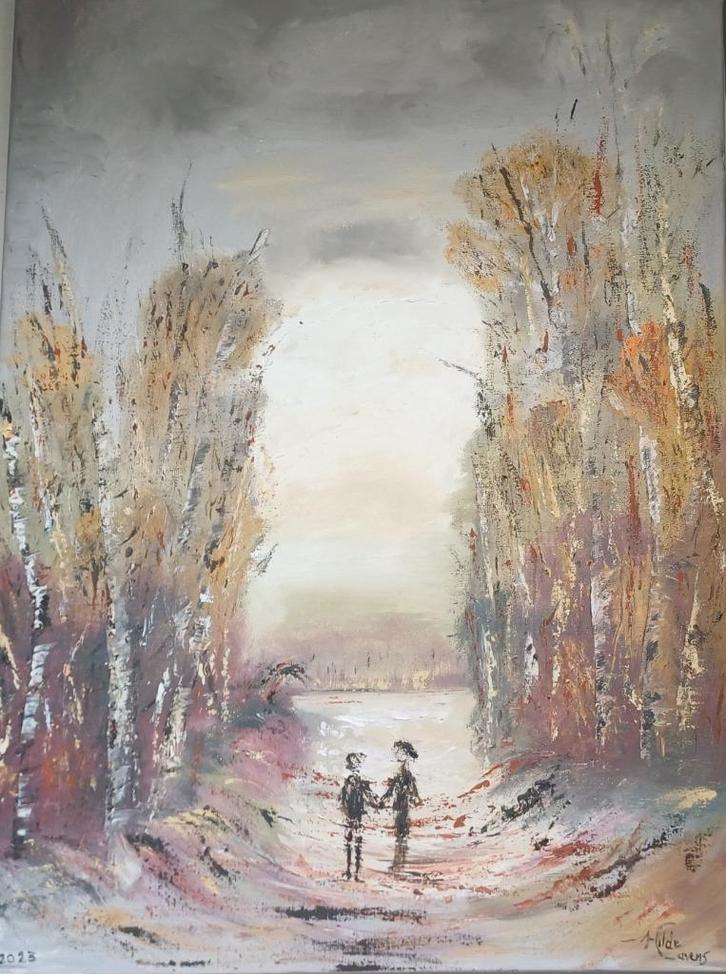 Berkenbos, schilderij in olieverf paletmes, nieuw., Antiek en Kunst, Kunst | Schilderijen | Modern, Ophalen