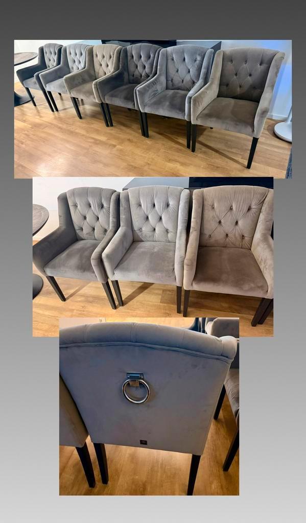 6 Luxe Velvet Eetkamerstoelen / Fauteuils, Huis en Inrichting, Stoelen, Zo goed als nieuw, Vijf, Zes of meer stoelen, Stof, Grijs