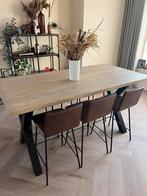 Lichte tafel met metalen kruispoten - 80x200cm, Huis en Inrichting, Tafels | Eettafels, Ophalen, 50 tot 100 cm, Zo goed als nieuw