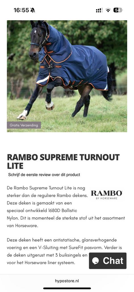 Nieuw! Rambo paardendeken supreme turnout 50g met hals, Dieren en Toebehoren, Ophalen of Verzenden, Nieuw
