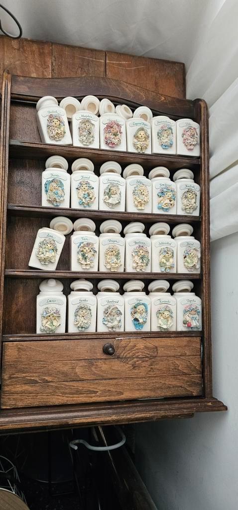 Goldina art.Vintage Kruidenrek met Keramische Potjes, Antiek en Kunst, Antiek | Keukenbenodigdheden, Ophalen