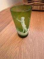 Handbeschilderd anitek groen glas, Verzenden