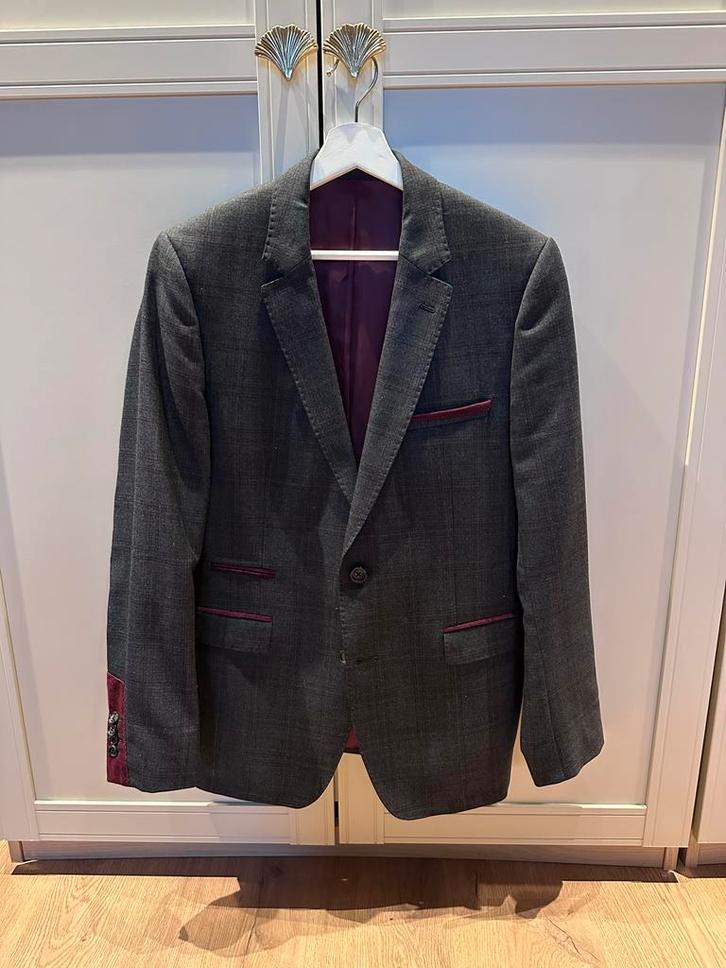 Cavallaro Napoli colbert – maat 48 – grijs met bordeaux, Kleding | Heren, Kostuums en Colberts, Zo goed als nieuw, Maat 48/50 (M)