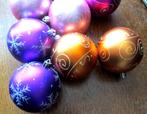 8 prachtige grote vintage glitter Kerstballen roze goud paar, Verzenden, Zo goed als nieuw