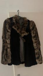 Vintage bontjas met zwarte details, Ophalen of Verzenden, Gedragen, Maat 38/40 (M), Zwart