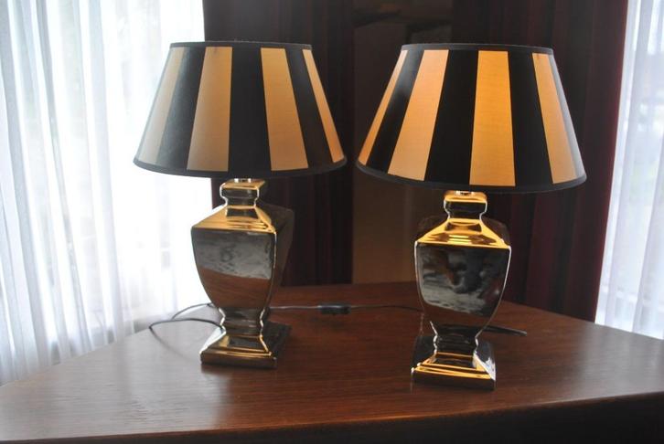Schemerlampen, 2 stuks, zilverkleurig aardewerk, Huis en Inrichting, Lampen | Tafellampen, Gebruikt, Minder dan 50 cm, Overige materialen
