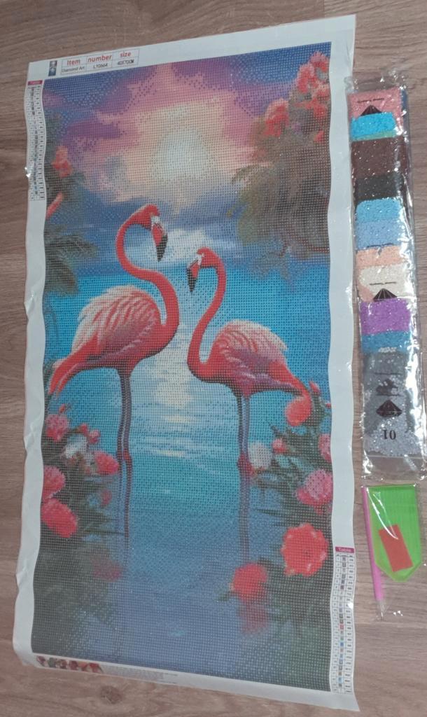 Diamond Painting - Ronde Steentjes - Flamingo's 40x70, Hobby en Vrije tijd, Overige Hobby en Vrije tijd, Nieuw, Ophalen of Verzenden