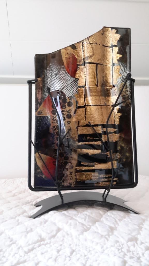 Unica L'Arte Del Vetro: Siervaas in frame met takjes., Huis en Inrichting, Woonaccessoires | Vazen, Zo goed als nieuw, Zwart, Minder dan 50 cm