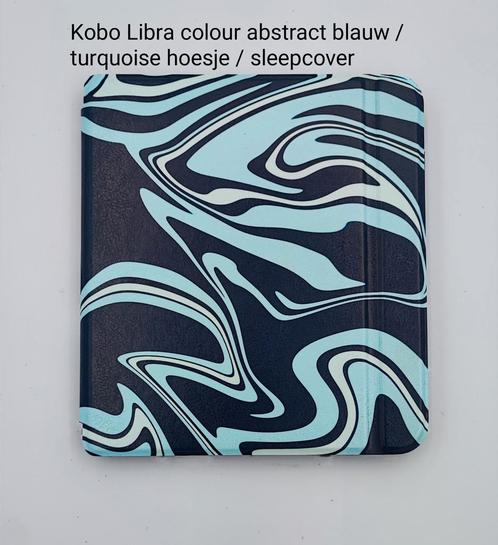 Kobo Libra colour slimfit abstract blauw hoesje / sleepcover, Computers en Software, E-readers, Nieuw, 7 inch, Ophalen of Verzenden