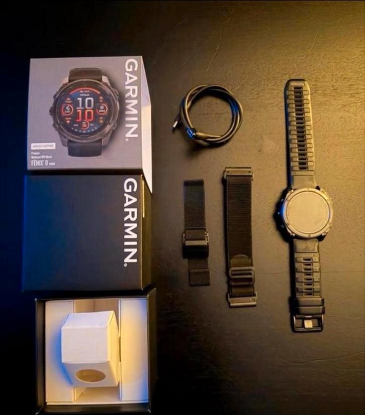 Garmin Fenix 8 51MM Titanium Saffierglas, Sieraden, Tassen en Uiterlijk, Smartwatches, Zo goed als nieuw, Android, Grijs, Afstand