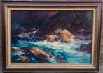 ~1960 Stormig kustgezicht met rotsen, ges Dik? olieverf/doek, Antiek en Kunst, Kunst | Schilderijen | Klassiek, Ophalen of Verzenden