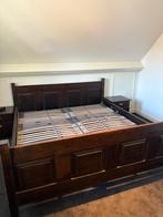 Donker Teakhouten 2-persoons bed 180 x 200, Ophalen, Gebruikt, Bruin, Tweepersoons
