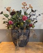 ZGN bloemstuk met nw en zgn kunstbloemen incl vaas, Ophalen of Verzenden, Zo goed als nieuw, Binnen
