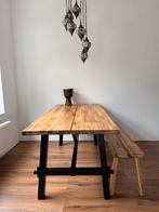 Eettafel met bankje - 160 x 81 cm, Huis en Inrichting, Tafels | Eettafels, Ophalen, 50 tot 100 cm, Zo goed als nieuw, Vijf personen of meer
