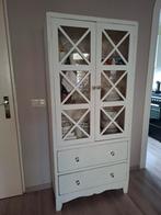 Witte buffetkast met glazen deuren en lades, Gebruikt, Glas, Landelijk, 150 tot 200 cm