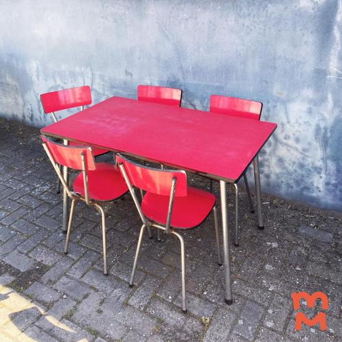 Vintage rode formica eethoek, Huis en Inrichting, Complete eetkamers, Gebruikt, 4 tot 6 stoelen, Ophalen of Verzenden