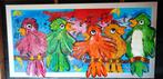 Groot kleurrijk Schilderij: Zingende Vogels, Antiek en Kunst, Kunst | Schilderijen | Klassiek, Ophalen