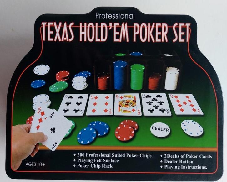 Professional Texas Hold’em pokerset (Nieuwstaat), Hobby en Vrije tijd, Gezelschapsspellen | Bordspellen, Zo goed als nieuw, Vijf spelers of meer