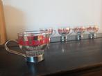 Glazen kopjes, espresso, thee, met rood, goud en in  houder, Glas of Glazen, Ophalen of Verzenden, Overige stijlen, Glas