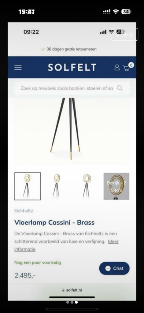 Eichholtz Cassini Vloerlamp - Stijlvol Design, Huis en Inrichting, Lampen | Vloerlampen, Nieuw, Ophalen of Verzenden