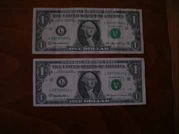 2 stuks 1 Dollar biljetten serie 1999 Washington beschikbaar voor biedingen