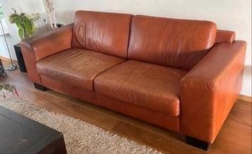 Gratis!! Cognac leren bank - Driepersoons beschikbaar voor biedingen