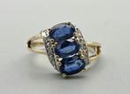 Gouden Vintage ring edelsteen saffier en diamant. 2025/474., Blauw, ., Ophalen of Verzenden, .