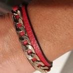 Smaak Armband Rood leer met gouden ketting, Leer, Ophalen of Verzenden, Zo goed als nieuw, Met bedels of kralen