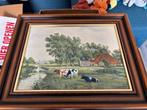 Landschap boerderij met koeien bij sloot, Antiek en Kunst, Kunst | Schilderijen | Klassiek, Ophalen of Verzenden