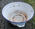 Wasteil,Wit,1960,rond,blauwe rand,Retro,handvat,water,teil, Tuin en Terras, Gebruikt, Minder dan 30 cm, Minder dan 60 cm, Rond